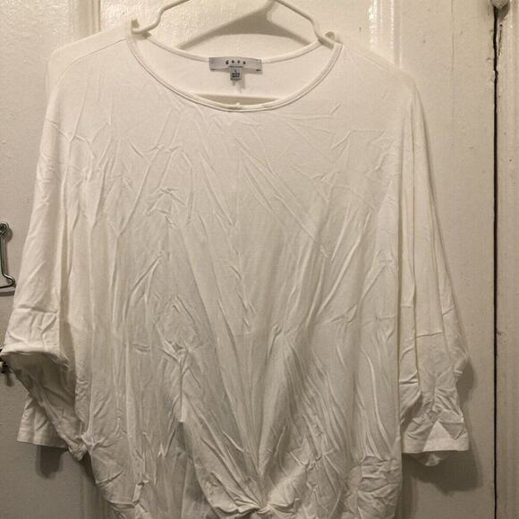 gaze Tops - GAZE White Ruched Twist Hem 3/4 Sleeve Top Size Large